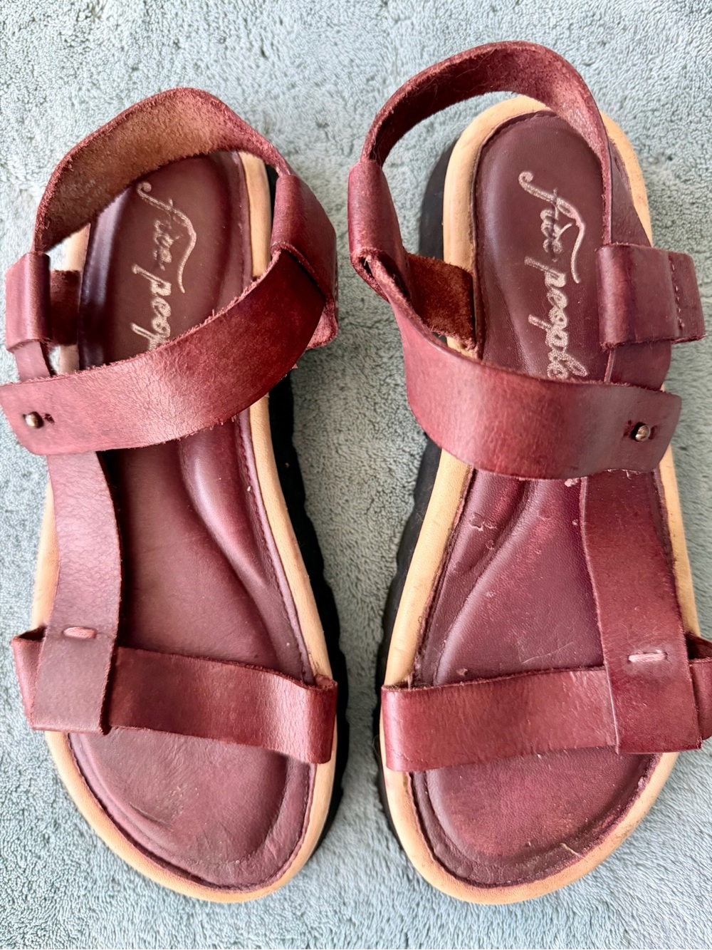 Brand New Free People Burgundy Red Leather Strappy Sandals 09